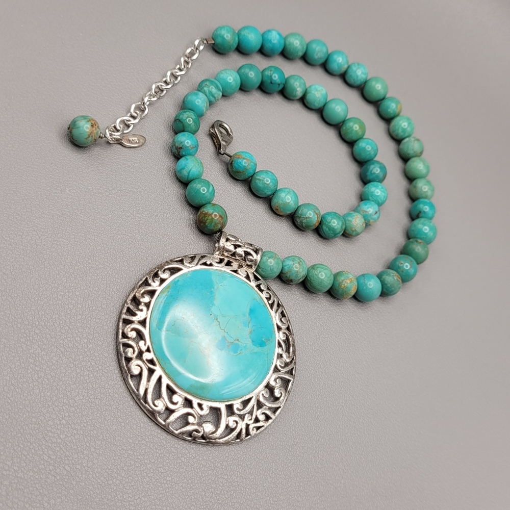 Barse Sterling silver Necklace Turquoise medallion